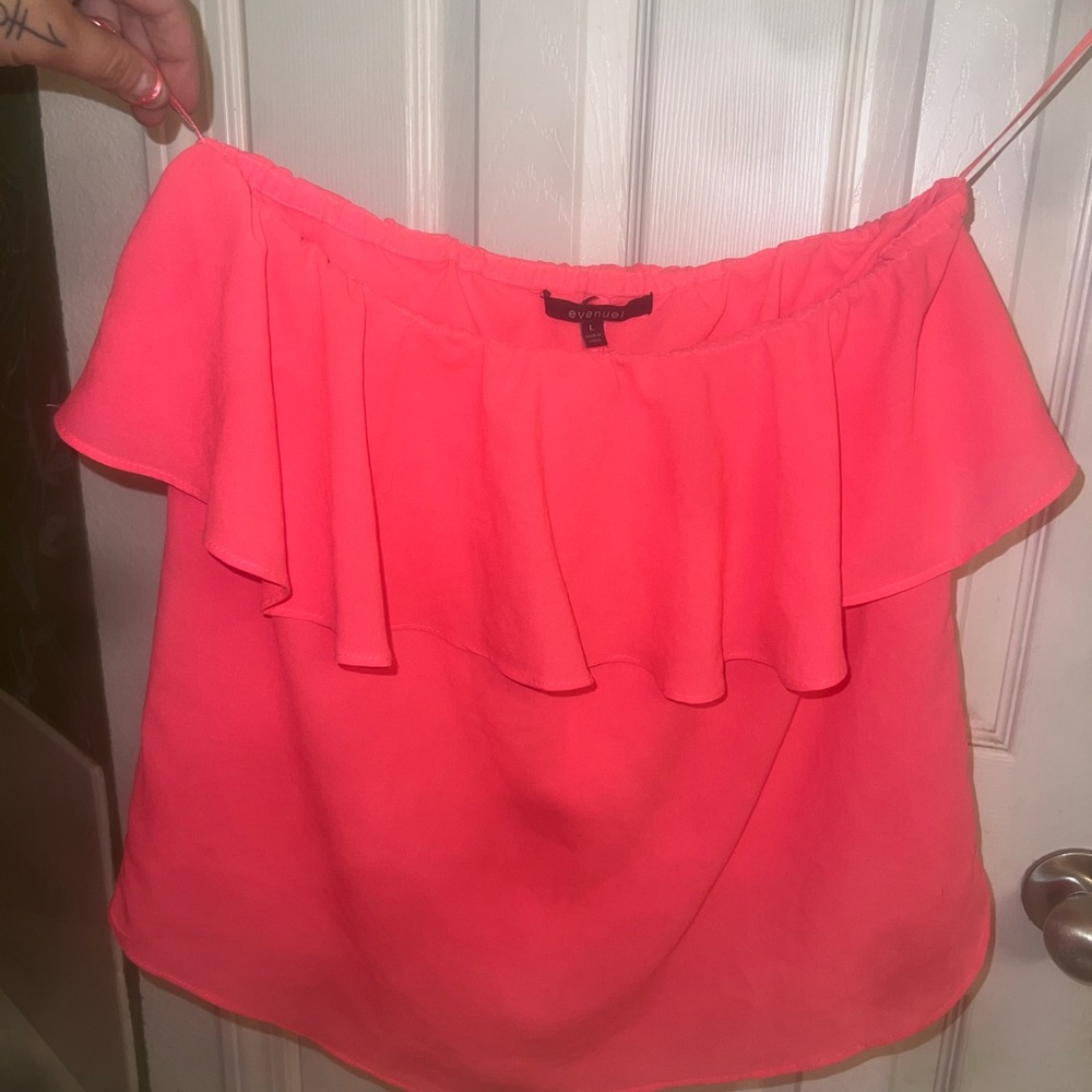 Forever 21 Orange Sleeveless Ruffled Off-the-Shoulder Blouse